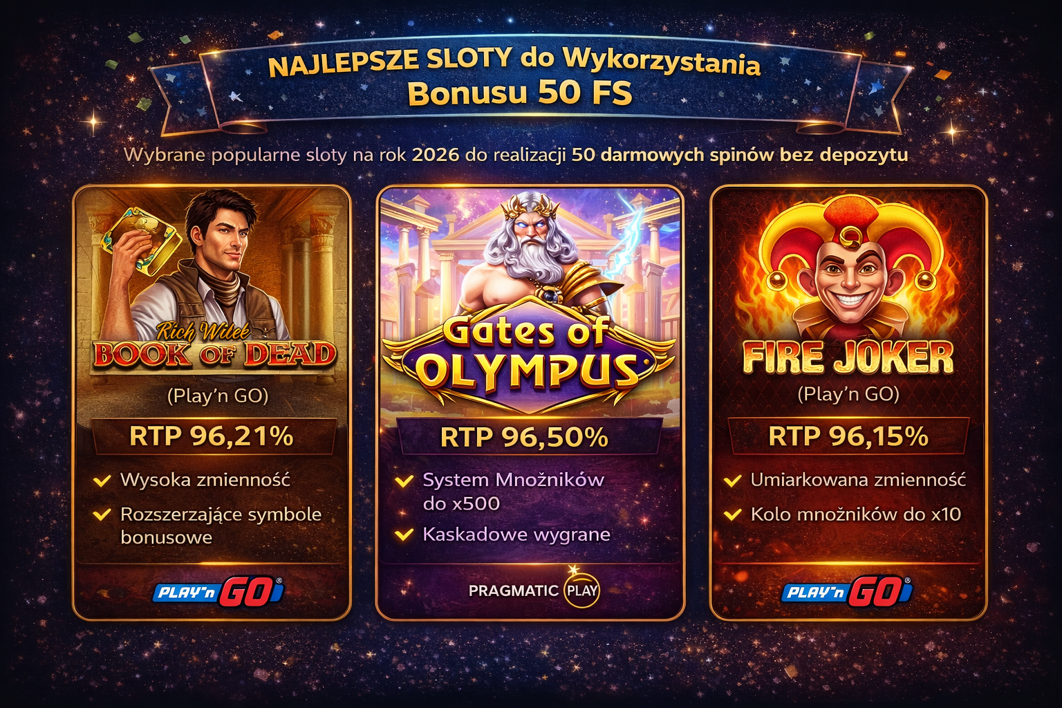 Najlepsze Sloty do Wykorzystania Bonusu 50 FS